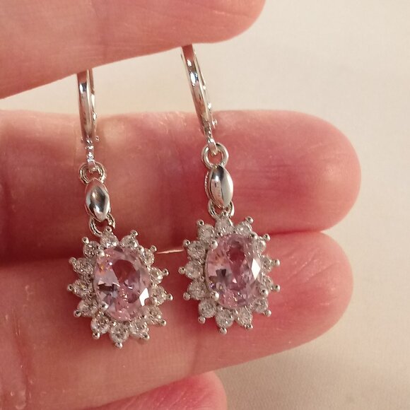 18K White Gold Filled Sun Flower Pink Diamond Zircon Dangle Earrings Party Gift - Picture 3 of 5